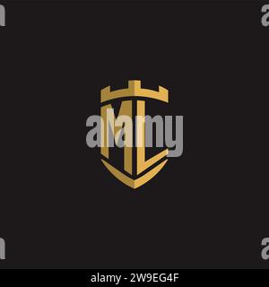 Initials ML logo monogram with shield style design vector graphic Stock Vector