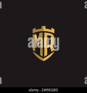 Initials MR logo monogram with shield style design vector graphic Stock Vector