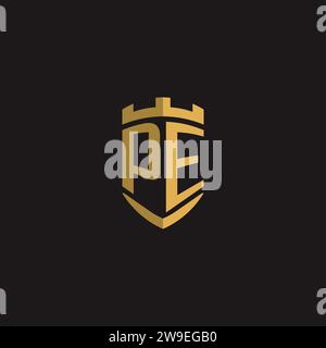 Initials PE logo monogram with shield style design vector graphic Stock Vector