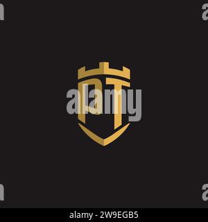 Initials PT logo monogram with shield style design vector graphic Stock Vector