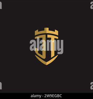 Initials JT logo monogram with shield style design vector graphic Stock Vector