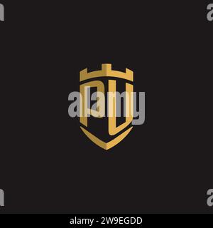 Initials PU logo monogram with shield style design vector graphic Stock Vector