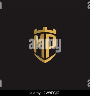 Initials MP logo monogram with shield style design vector graphic Stock Vector