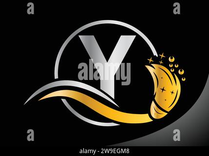 Letter Y Cleaning logo, Cleaning brush logo Design Vector Template. Stock Vector