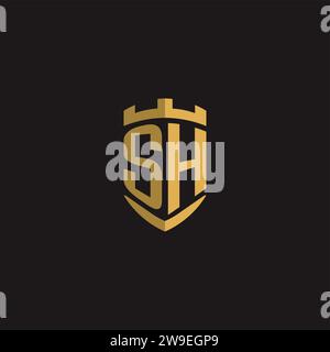 Initials SH logo monogram with shield style design vector graphic Stock Vector