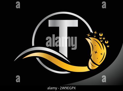 Letter T Cleaning logo, Cleaning brush logo Design Vector Template. Stock Vector
