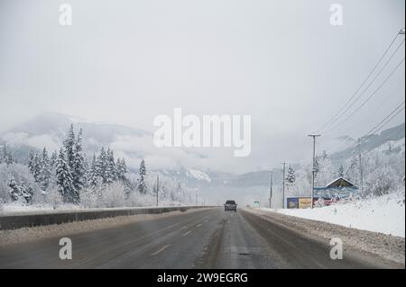 Driving through BC in the winter Stock Photo