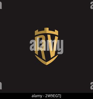 Initials RV logo monogram with shield style design vector graphic Stock Vector