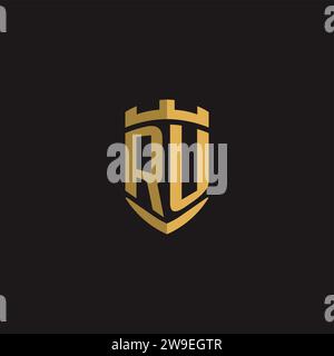 Initials RU logo monogram with shield style design vector graphic Stock Vector