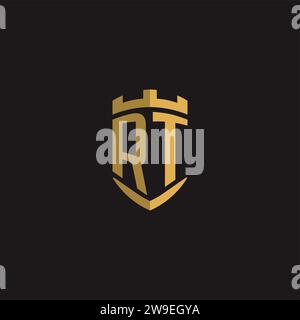 Initials RT logo monogram with shield style design vector graphic Stock Vector