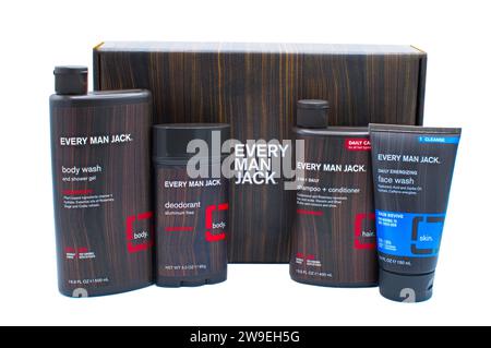 Ocala, Florida, United States - 11-15-2023 Every Man Jack body wash, deodorant, shampoo and conditioner, face wash gift pack available at a local big Stock Photo