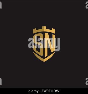 Initials SN logo monogram with shield style design vector graphic Stock Vector