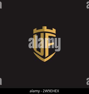 Initials UF logo monogram with shield style design vector graphic Stock Vector