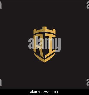 Initials RI logo monogram with shield style design vector graphic Stock Vector