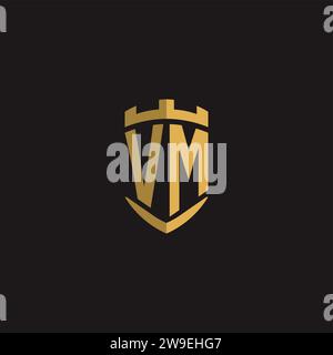 Initials VM logo monogram with shield style design vector graphic Stock Vector