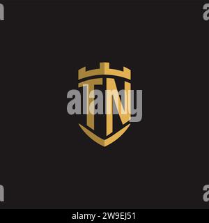 Initials TN logo monogram with shield style design vector graphic Stock Vector