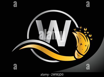 Letter W Cleaning logo, Cleaning brush logo Design Vector Template. Stock Vector