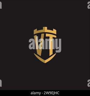Initials VT logo monogram with shield style design vector graphic Stock Vector