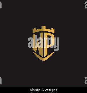 Initials WP logo monogram with shield style design vector graphic Stock Vector