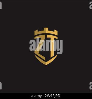 Initials ZT logo monogram with shield style design vector graphic Stock Vector