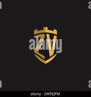 Initials ZV logo monogram with shield style design vector graphic Stock Vector