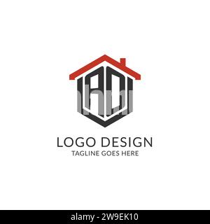 Initial logo AO monogram with home roof hexagon shape design, simple and minimal real estate logo design vector graphic Stock Vector