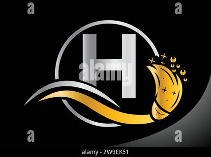 Letter H Cleaning logo, Cleaning brush logo Design Vector Template. Stock Vector