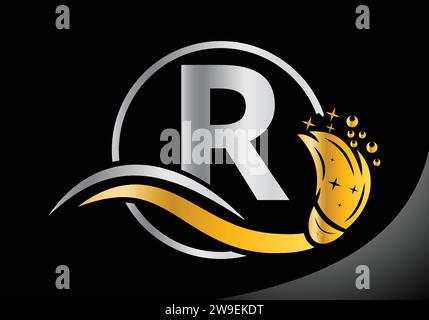 Letter R Cleaning logo, Cleaning brush logo Design Vector Template. Stock Vector