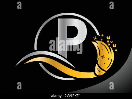Letter P Cleaning logo, Cleaning brush logo Design Vector Template. Stock Vector
