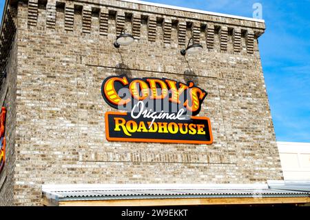 Cody’s original roadhouse restaurant. a fun, casual, family friendly Roadhouse that serves Hand Cut Steaks and 'Just Plain Good Food” Made From Scratc Stock Photo
