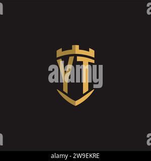 Initials YT logo monogram with shield style design vector graphic Stock Vector