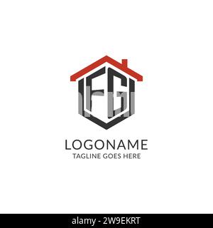 Initial letter FG logo with home roof hexagon shape design ideas vector ...