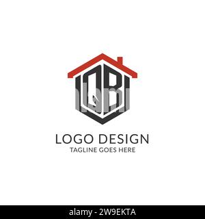 QB initial monogram with hexagon shape logo, creative geometric logo ...