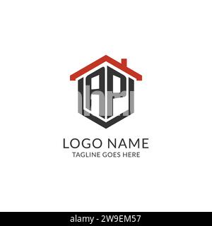 Initial logo AP monogram with home roof hexagon shape design, simple and minimal real estate logo design vector graphic Stock Vector