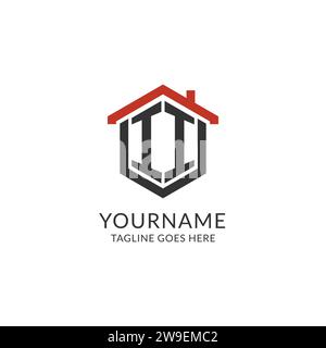 Initial logo II monogram with home roof hexagon shape design, simple and minimal real estate logo design vector graphic Stock Vector