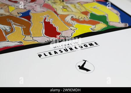 Viersen, Germany - May 9. 2023: Closeup of Frankie goes to Hollywood band vinyl record cover Welcome to the Pleasuredome from 1984 Stock Photo