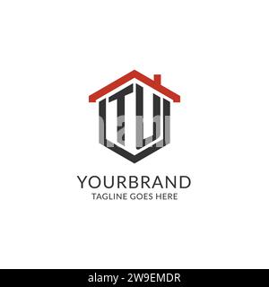 Initial logo TU monogram with home roof hexagon shape design, simple and minimal real estate logo design vector graphic Stock Vector