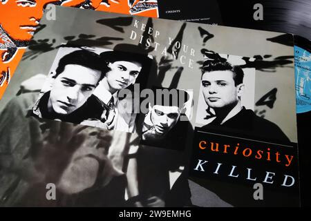 Viersen, Germany - May 9. 2023: Closeup of Curiosity killed the cat british funk pop band vinyl record cover from 1987 Stock Photo