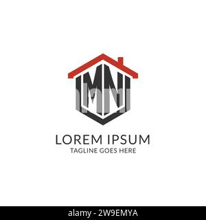 Initial logo MN monogram with home roof hexagon shape design, simple and minimal real estate logo design vector graphic Stock Vector