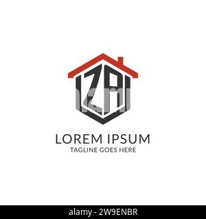 Initial logo ZA monogram with home roof hexagon shape design, simple and minimal real estate logo design vector graphic Stock Vector