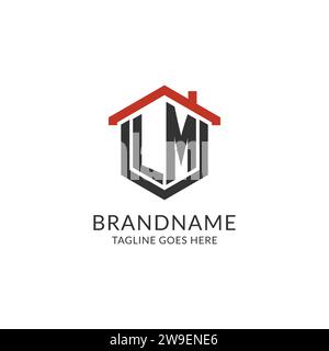 Initial logo LM monogram with home roof hexagon shape design, simple and minimal real estate logo design vector graphic Stock Vector