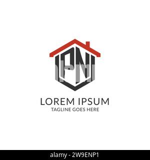 Initial logo PN monogram with home roof hexagon shape design, simple and minimal real estate logo design vector graphic Stock Vector