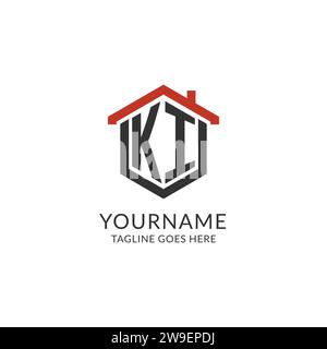 Initial logo KI monogram with home roof hexagon shape design, simple and minimal real estate logo design vector graphic Stock Vector