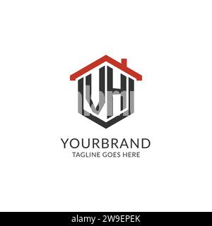 Initial logo VH monogram with home roof hexagon shape design, simple and minimal real estate logo design vector graphic Stock Vector