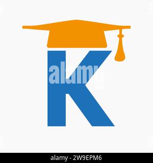 Education Logo On Letter K With Graduation Hat Icon. Study Symbol Stock Vector