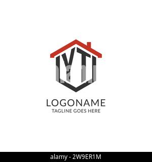 Initial logo YT monogram with home roof hexagon shape design, simple and minimal real estate logo design vector graphic Stock Vector