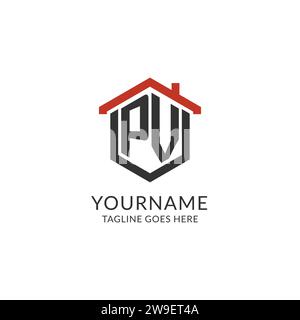 PV initial monogram with hexagon shape logo, creative geometric logo ...