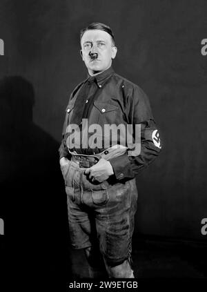 Portrait of Adolf Hitler in a Bavarian costume. Circa 1925. Stock Photo
