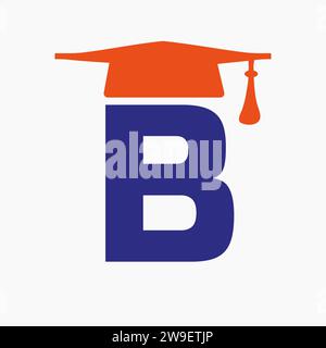 Education Logo On Letter B With Graduation Hat Icon. Study Symbol Stock Vector