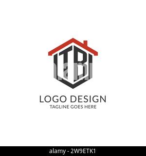 Initial logo TB monogram with home roof hexagon shape design, simple and minimal real estate logo design vector graphic Stock Vector